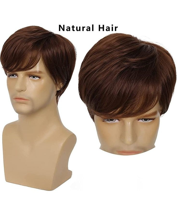 Men Short Hair Wig Cap